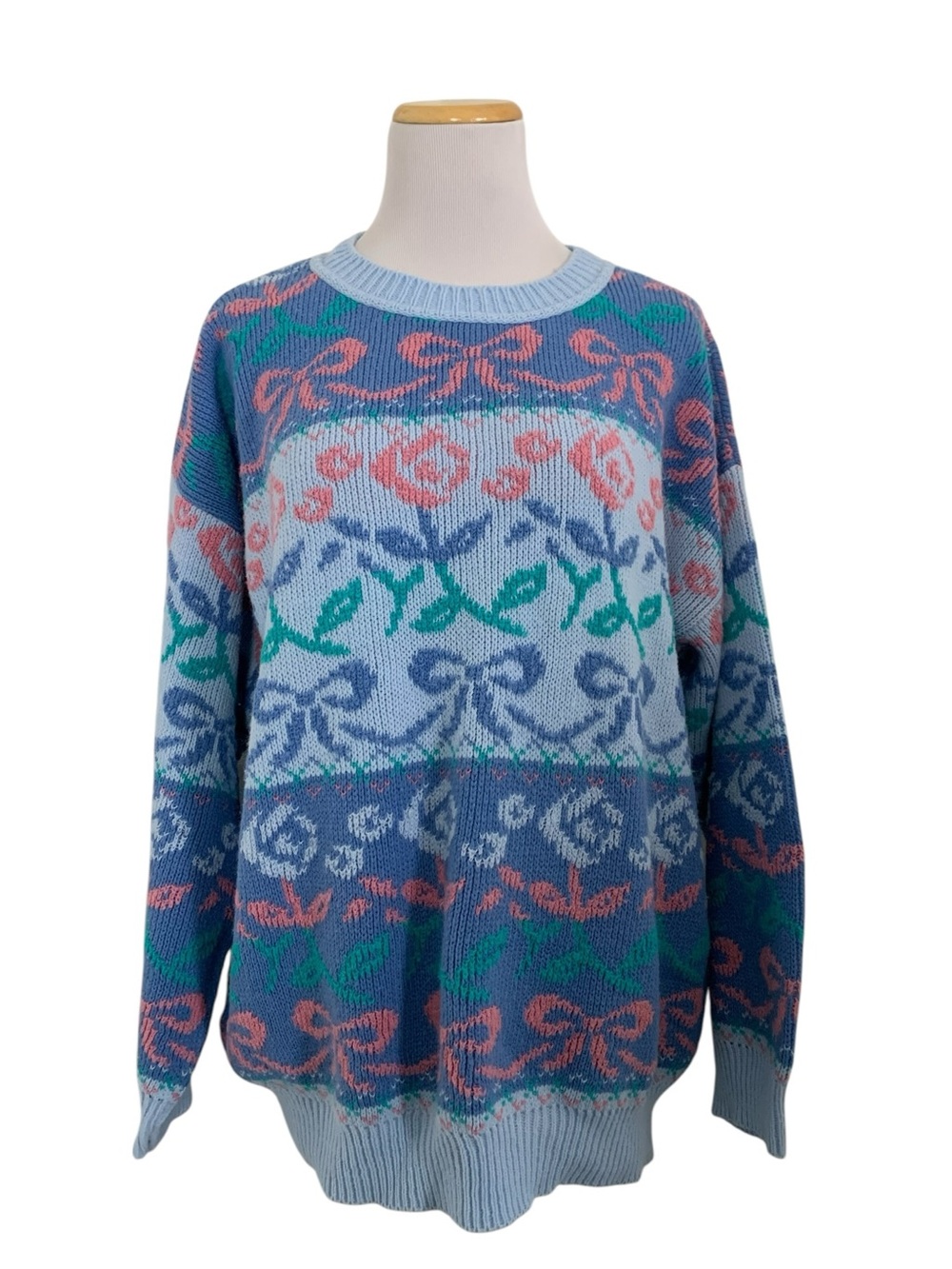 Vintage Middlebrook Park Coquette Knit Sweater Bows Flowers Women’s L Pastel